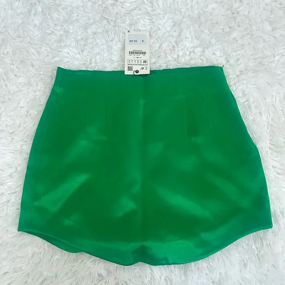 Zara green silk mini skirt size M NWT - Picture 6 of 7